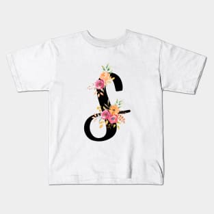 Letter S With Watercolor Floral Wreath Kids T-Shirt